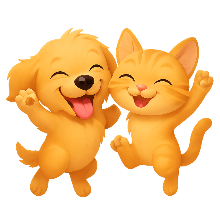 The BowlScore puppy and kitten jumping for joy